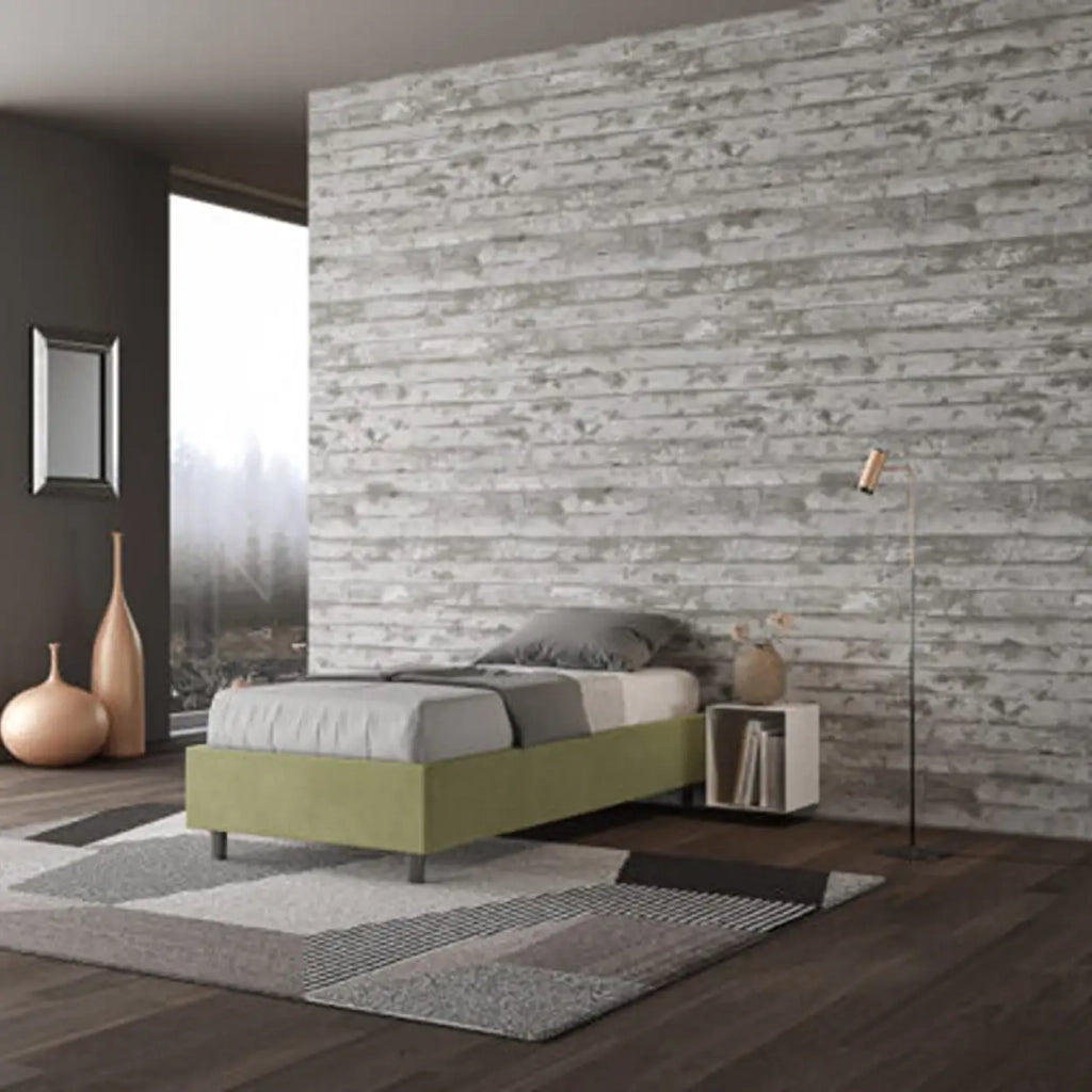 Letto singolo con rete imbottito 80x210 microfibra tè verde Azelia
