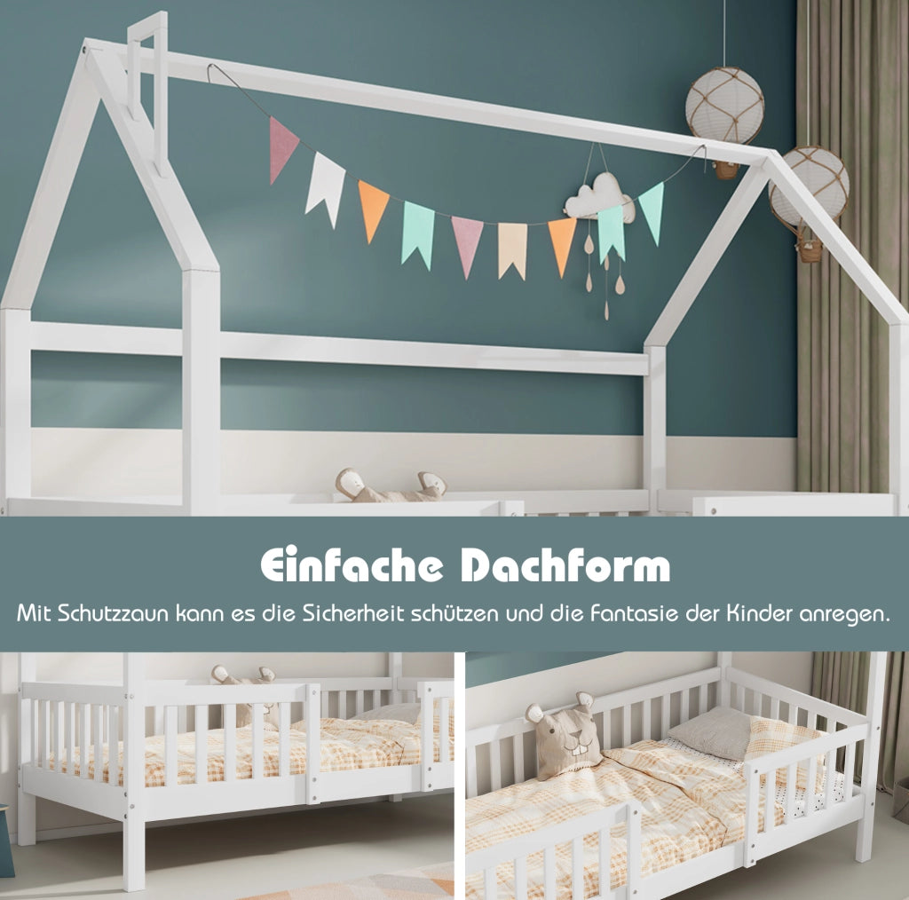 Letto a casetta per bambini 90x200 cm bianco in pino