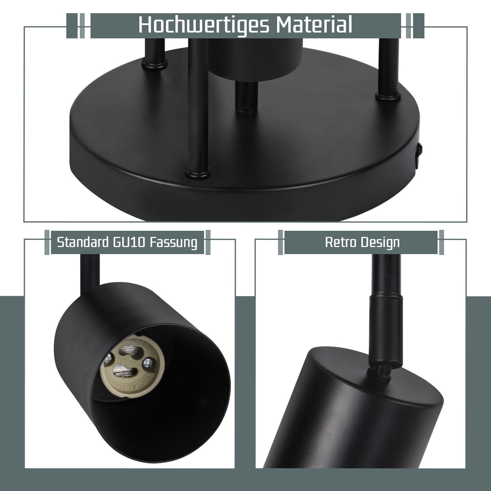 ZMH Lampada da soffitto nera 4 faretti LED GU10 orientabili 350° plafoniera per cucina