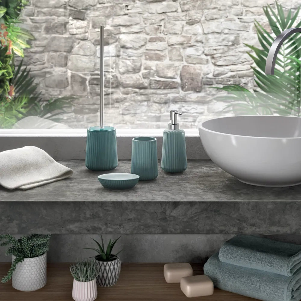 Portaspazzolini Gedy in ceramica azzurro polvere | Marika