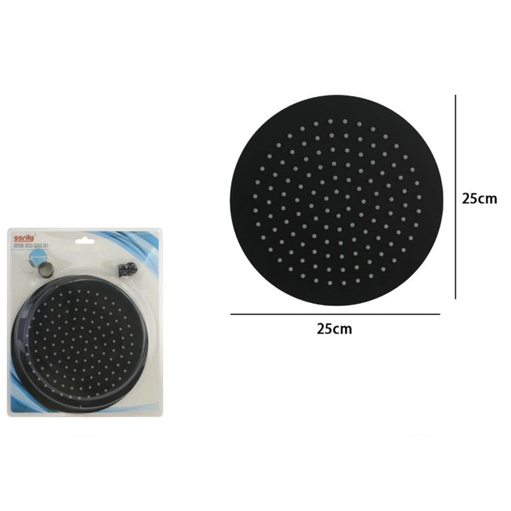 Trade Shop - Soffione Doccia Ultra Slim Rotondo ø25cm Nero Attacco Universale ½ Bagno Miscelatore 87885 -
