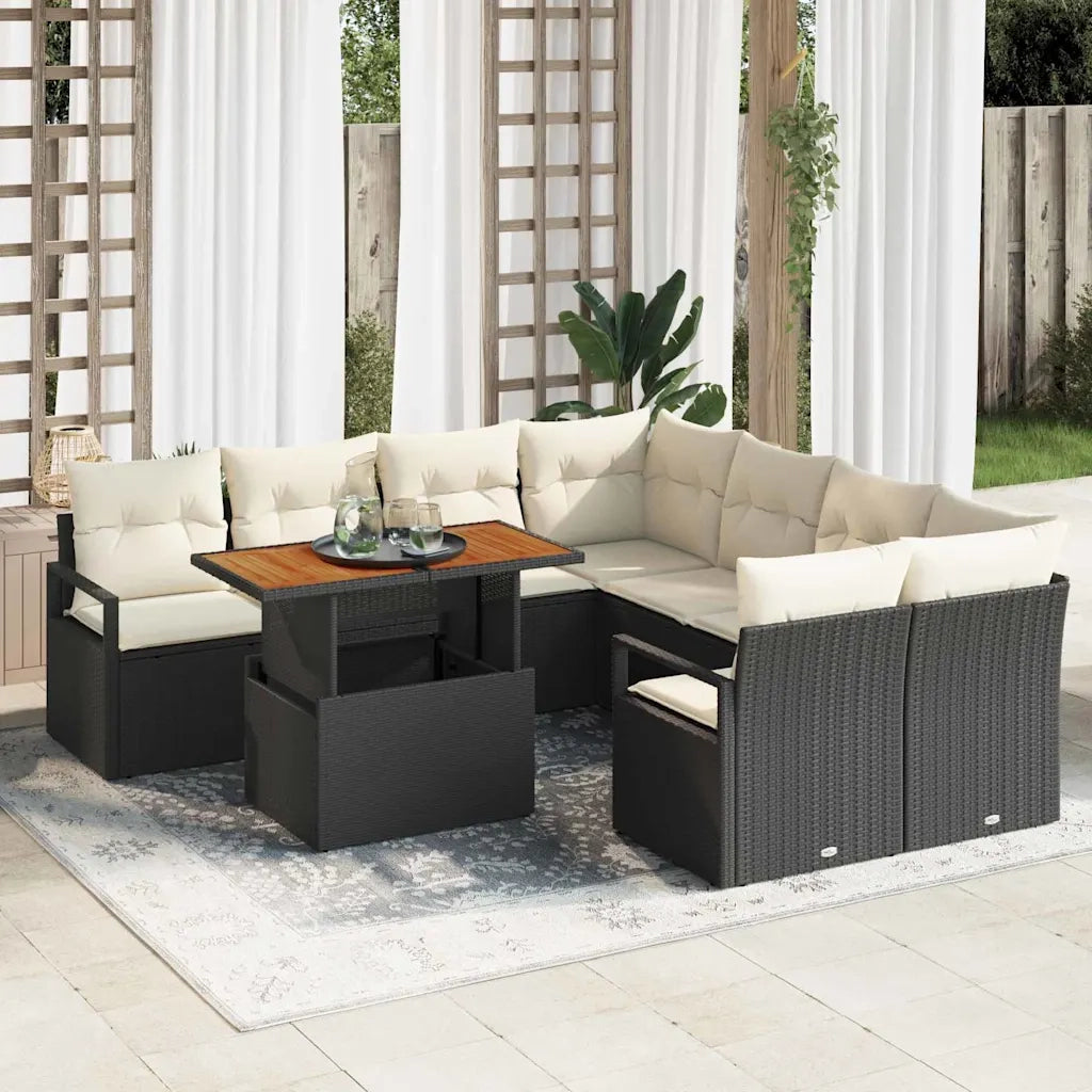 Set da Pranzo per Giardino con cuscino 9 pcs Nero e Crema 3349690