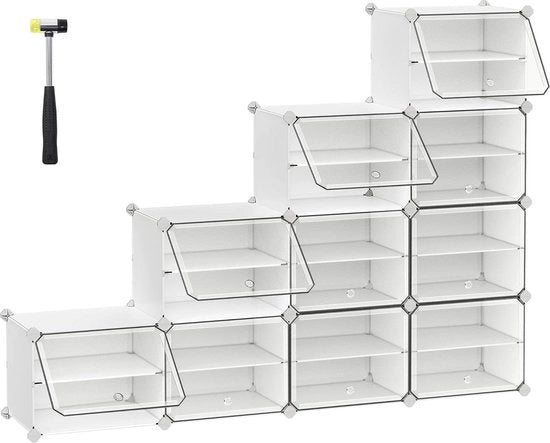 Cassettiere sottili con 10 contenitori - 30 x 40 x 30 cm per contenitore - porte con telaio in acciaio e rivestimento in plastica - per camera da letto o ingresso bianco LPC035W01