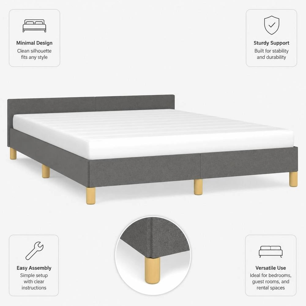 Bed Frame Without Mattress Dark Grey 140x200 Cm Fabric