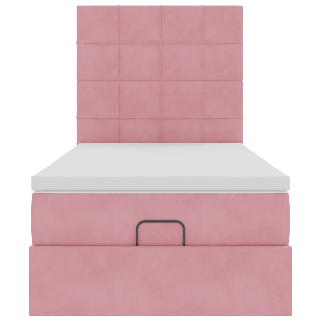 Struttura Letto Pouf con Materassi Rosa 90x190 cm in Velluto