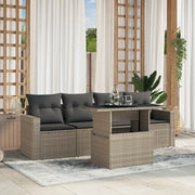 Set Divano da Giardino 5pz con Cuscini Grigio Chiaro Polyrattan