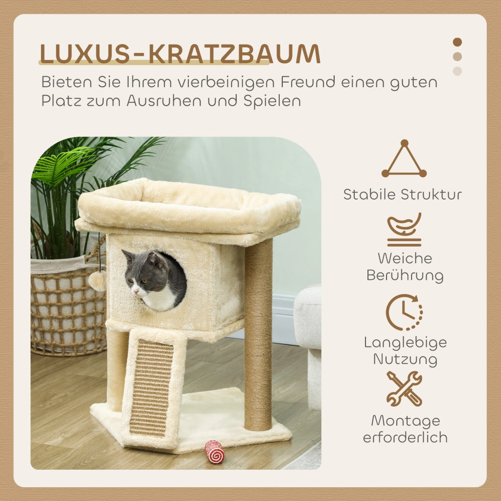 Albero tiragraffi per gatti con tappeto di juta, piattaforma, palla ¨C zephmum ¨C beige, 40x40x57 cm