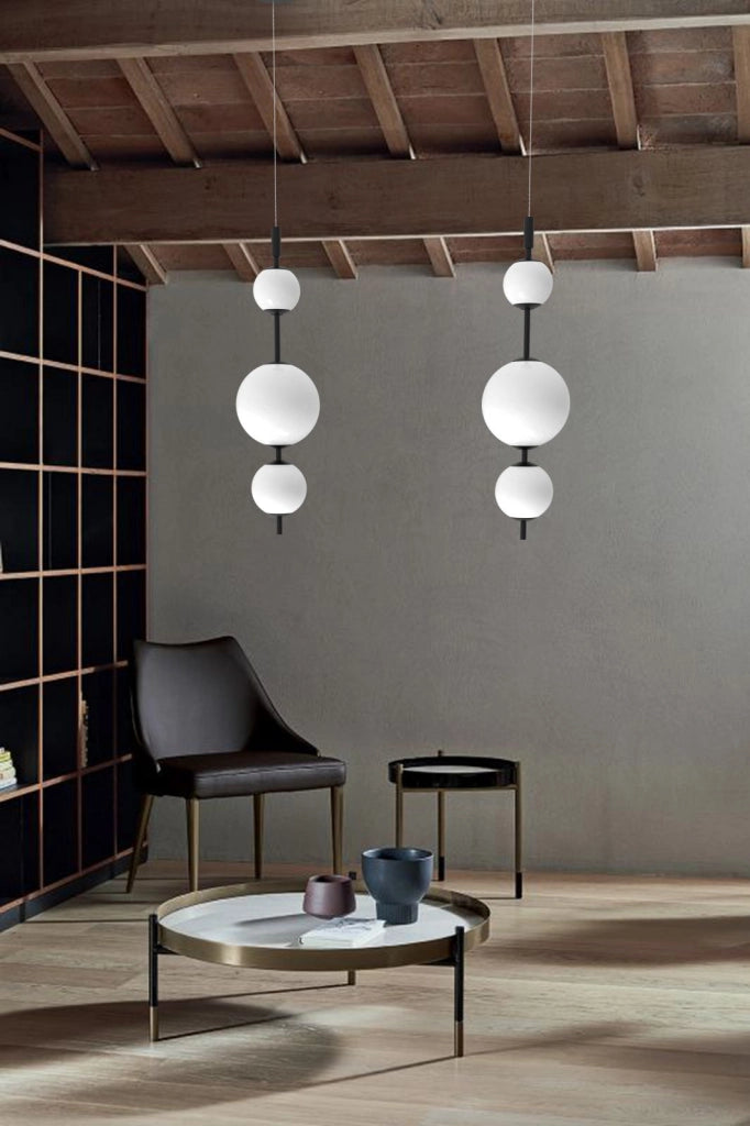 TOLOMEO-S1 Sospensione 3 luci led 18W 4000k 1190L  in metallo nero sfere satinate