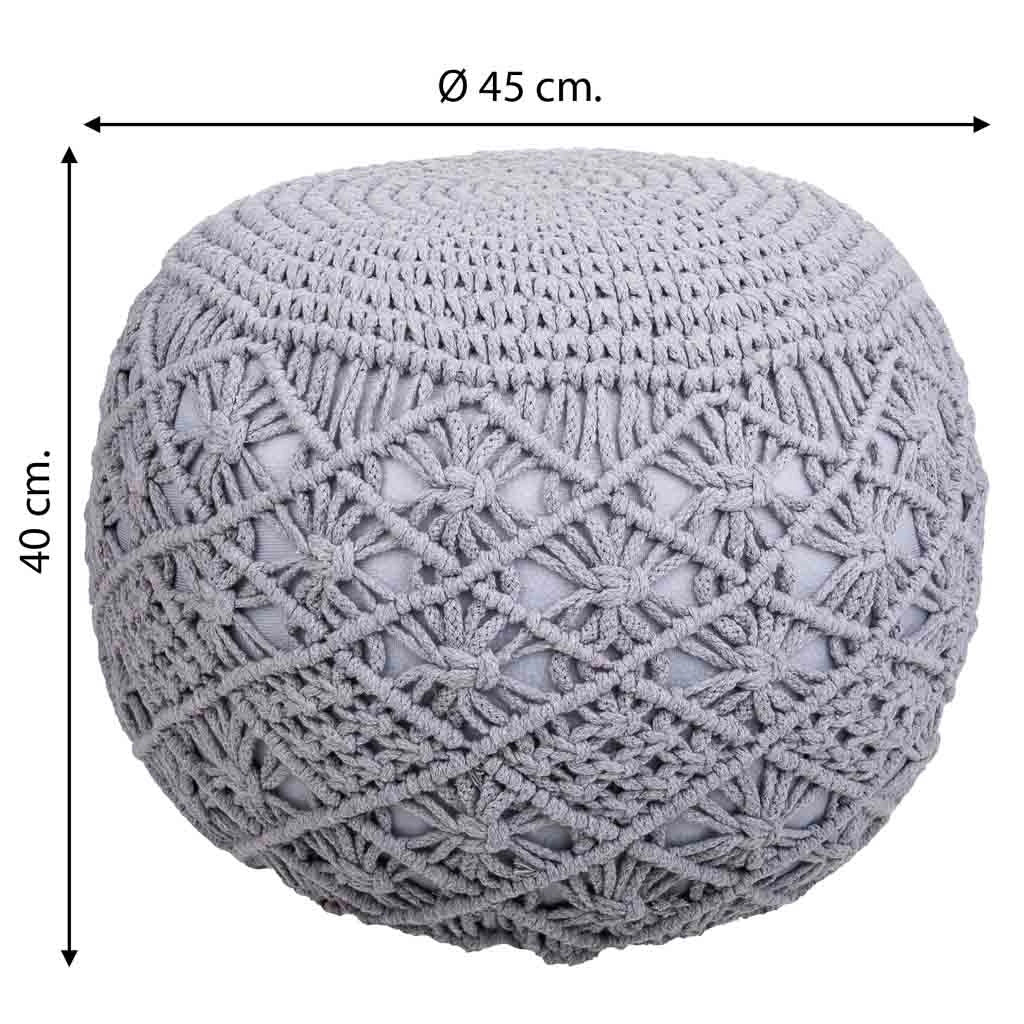 Puf in cotone intrecciato grigio 45x45x40h