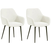 Set 2 Sedie da Pranzo Nordiche Imbottite con Braccioli Ricurvi in Tessuto Effetto Velluto, 54x57x80 cm, Crema