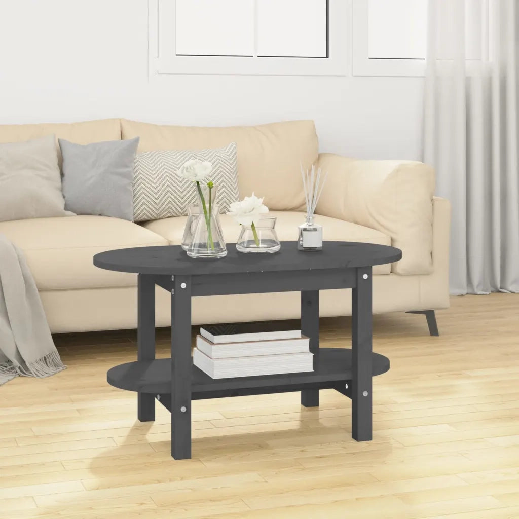 Tavolino da Salotto-Tavolino da soggiorno Grigio 80x45x45cm in Legno Massello di Pino