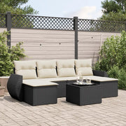 Set Divani da Giardino con Cuscini 7pz Nero Polyrattan