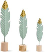 3 pezzi di moderne sculture in legno-metallo con piume decorative - decorazione per la sala da soggiorno, figura decorativa per la casa, sala da soggiorno, camera da letto, regalo per compleanno