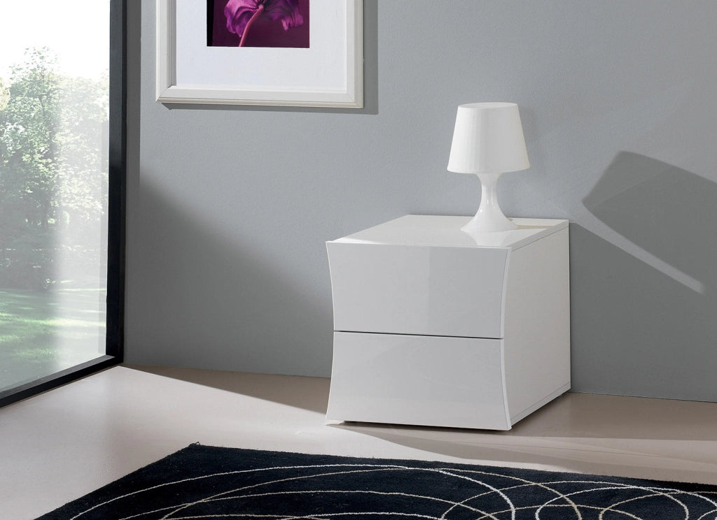 Comodino 2 Cassetti 50x40x41,3 cm Arco Bianco Lucido