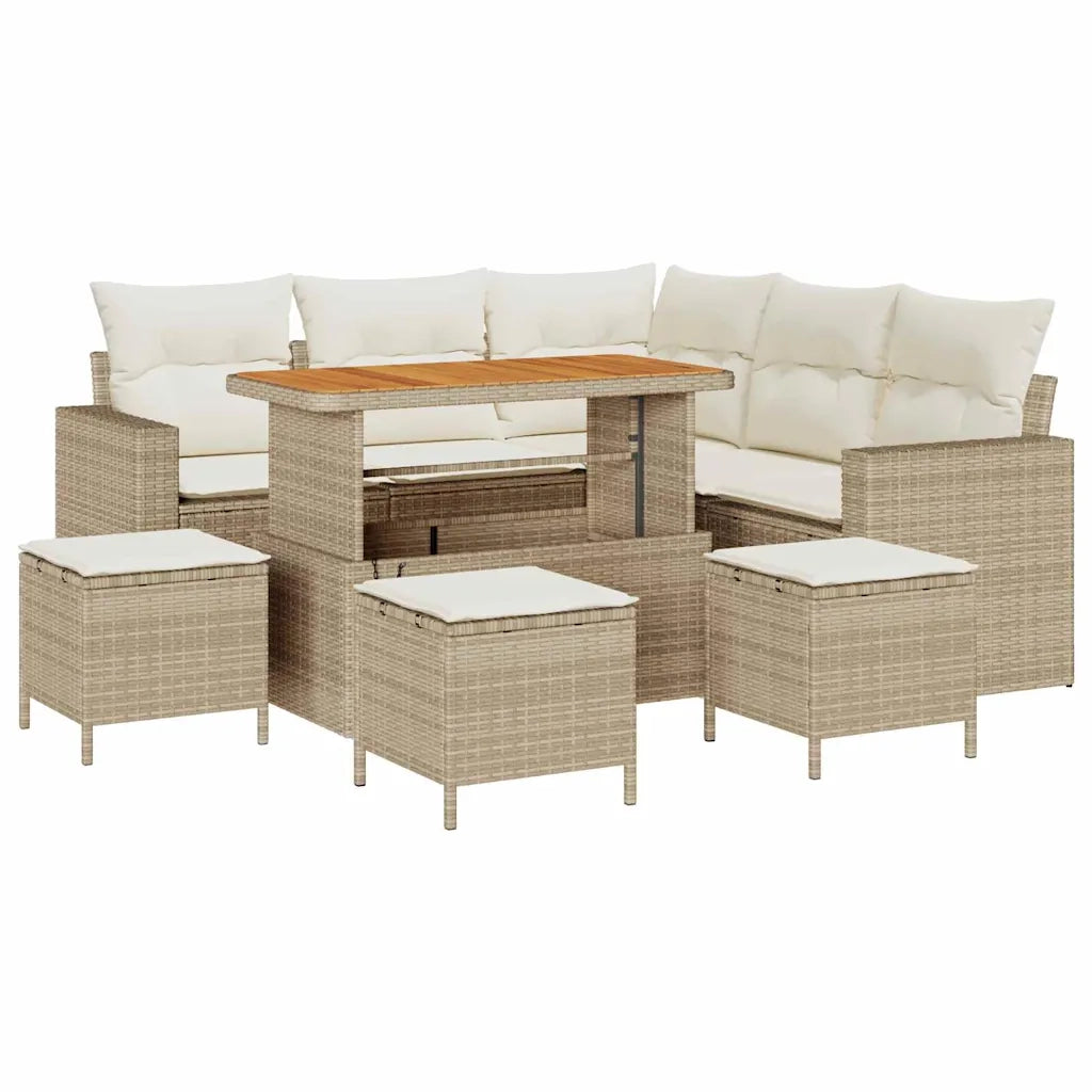 Set Divano da Giardino 9 pcs Beige polyrattan