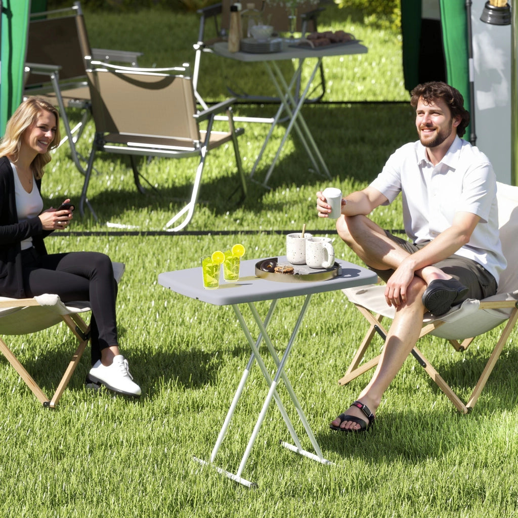 Tavolino da Giardino Pieghevole ad Altezza Regolabile, in Metallo e HDPE, 76x50x74 cm, Grigio Scuro