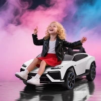 Macchina Elettrica per Bambini Licenza Lamborghini con Clacson e Telecomando, 101.5x49x43 cm, Bianca