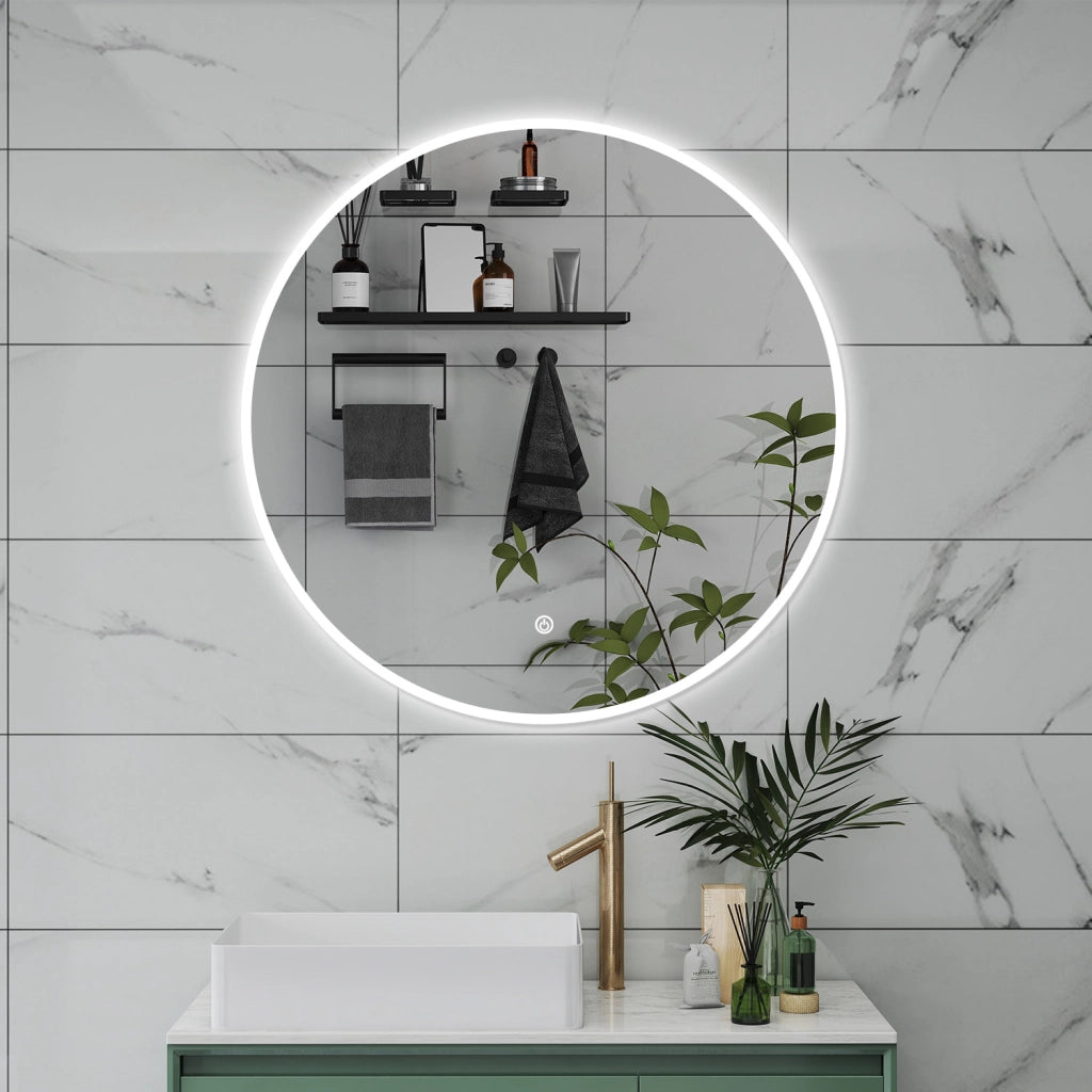 AICA Specchio da bagno 80 x 80 cm, 3 colori, antiappannamento, dimmerabile, interruttore touch, Funzione Memoria