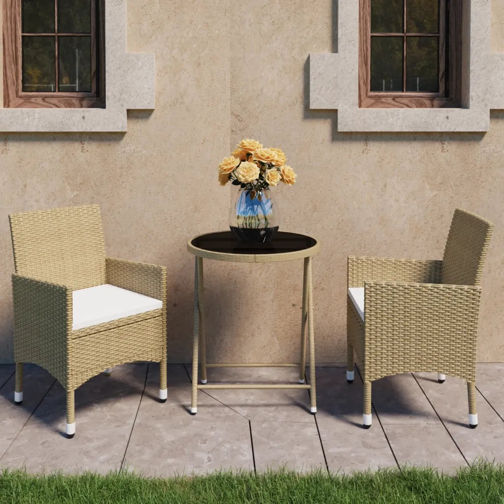 Set Bistrot da Giardino 3 pz Polyrattan e Vetro Temperato Beige cod mxl 37924