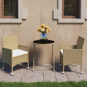 Set Bistrot da Giardino 3 pz Polyrattan e Vetro Temperato Beige cod mxl 37924