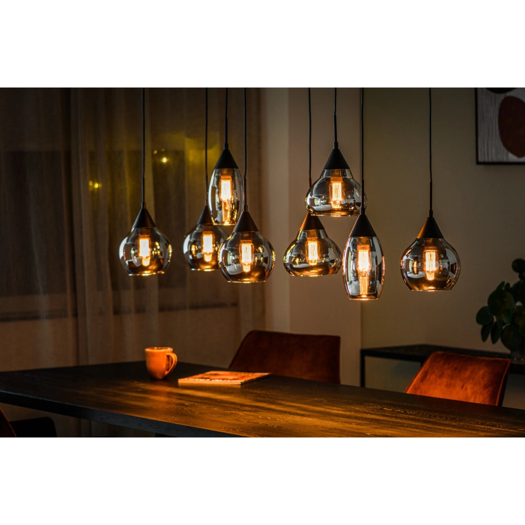 Lampadario a sospensione 8 luci H340 vetro fume'