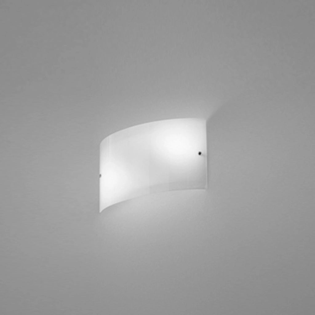 Applique da parete Michela grande 35x10cm bianca lucida 2XE14, vetro curvo e base cromata, IP20, max 2x28W, lampada da parete elegante