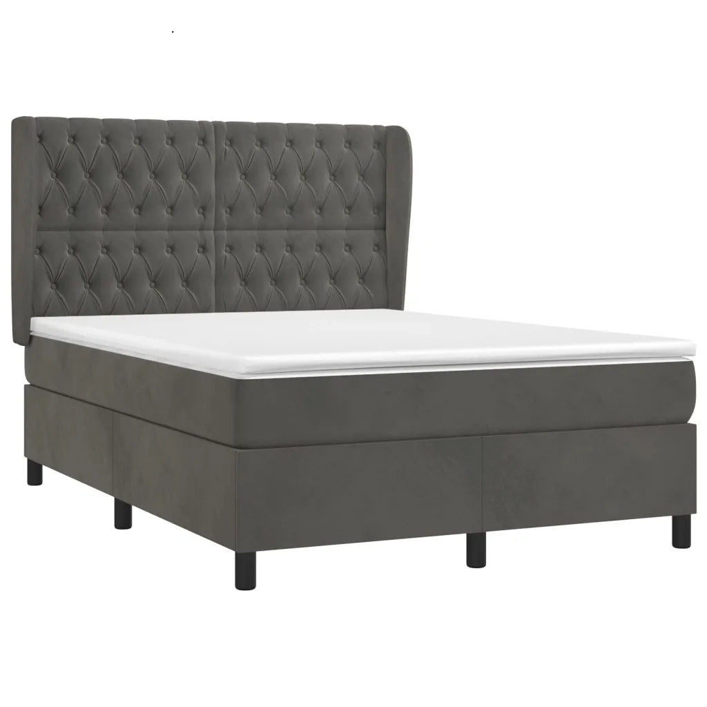 Giroletto a Molle con Materasso Grigio Scuro 140x200 cm Velluto