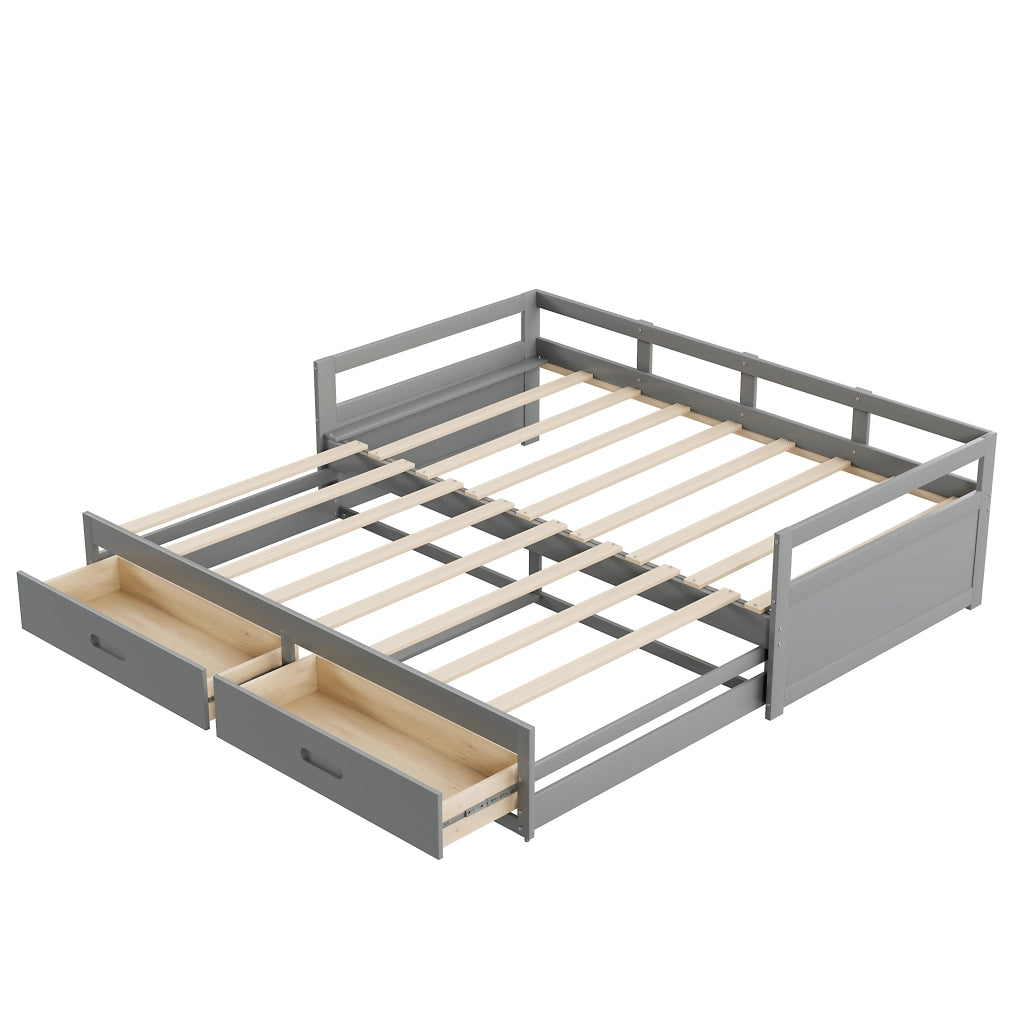 OKWISH Letto Estraibile 90×200 cm, Letto Singolo con 2 Cassetti, Estensibile a 180×200 cm e Cassetti, senza Materasso, Grigio