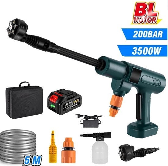 Pulitore di alta pressione - Pulitori di alta pressione - 6 in 1 - Accu - Sparatore ad alta pressione - Accessori pulitore di alta pressione - 200 bar