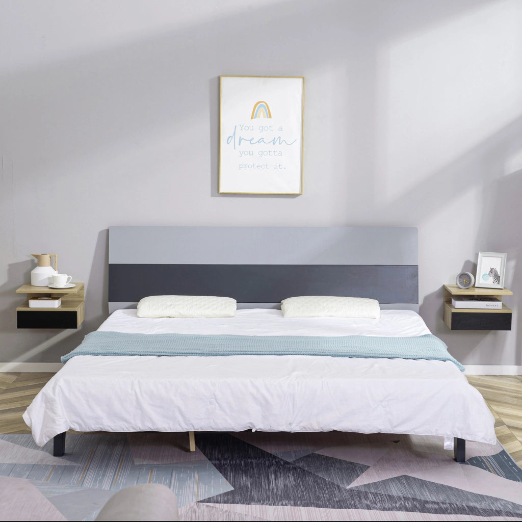 Comodino pensile con cassetto scorrevole e vano ¨C Xylo ¨C Set 2 pezzi nero effetto rovere