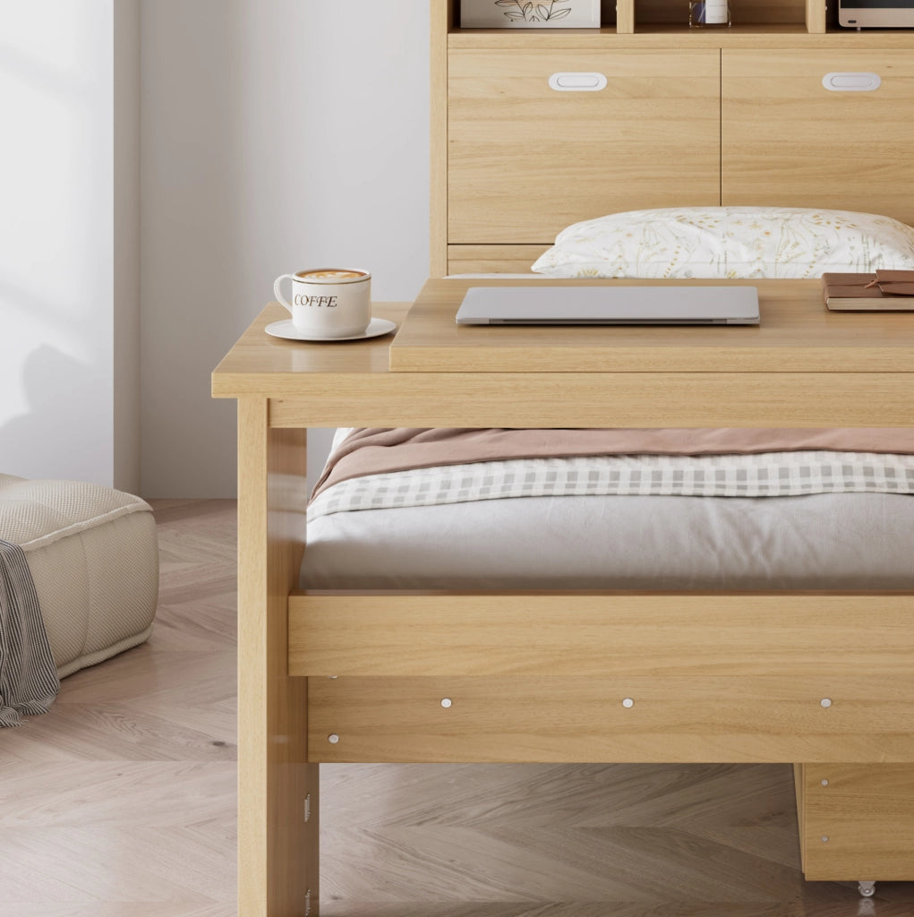 Letto singolo multifunzione con contenitore e tavolino pieghevole