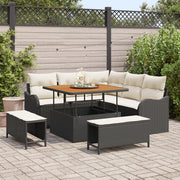 Set Divano da Giardino da 8 Pezzi con Cuscini Polyrattan Nero Acacia