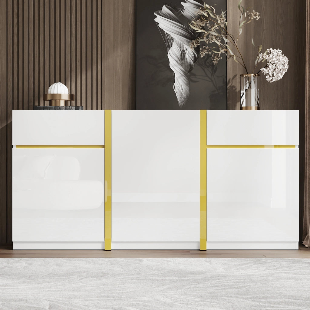 Credenza con 3 ante e 2 cassetti; ripiani regolabili - per soggiorno - 160×40×78 cm - bianco
