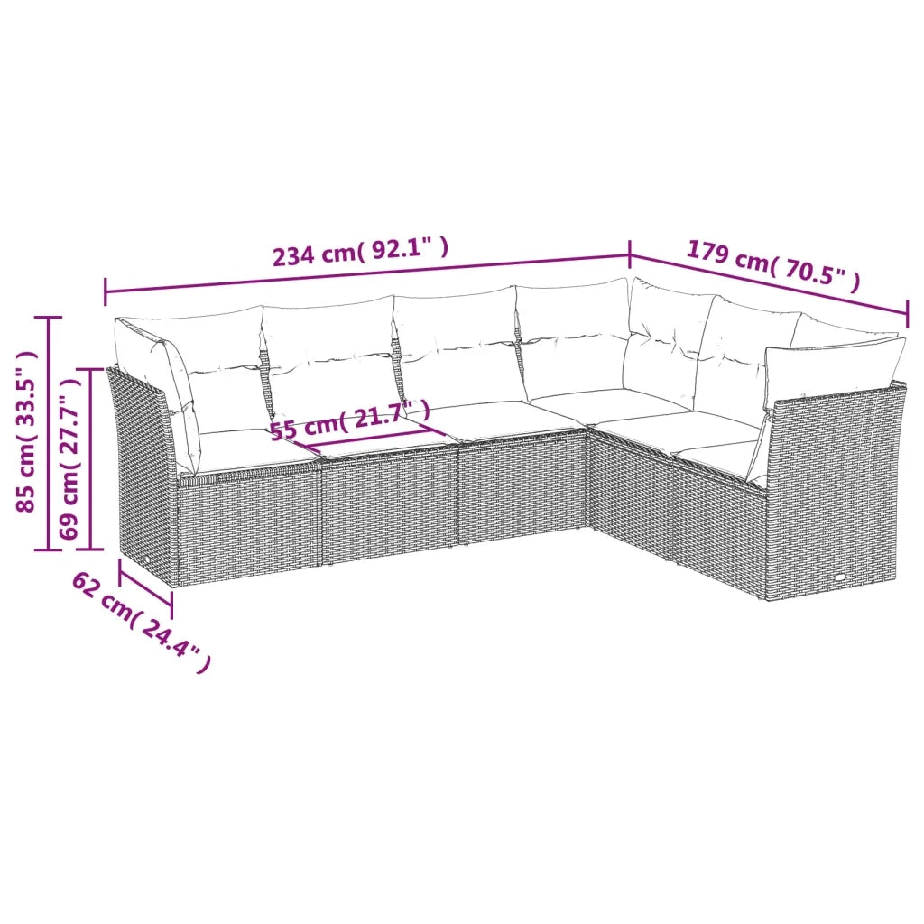 Set Divano da Giardino 6 pz con Cuscini Nero in Polyrattancod mxl 87007