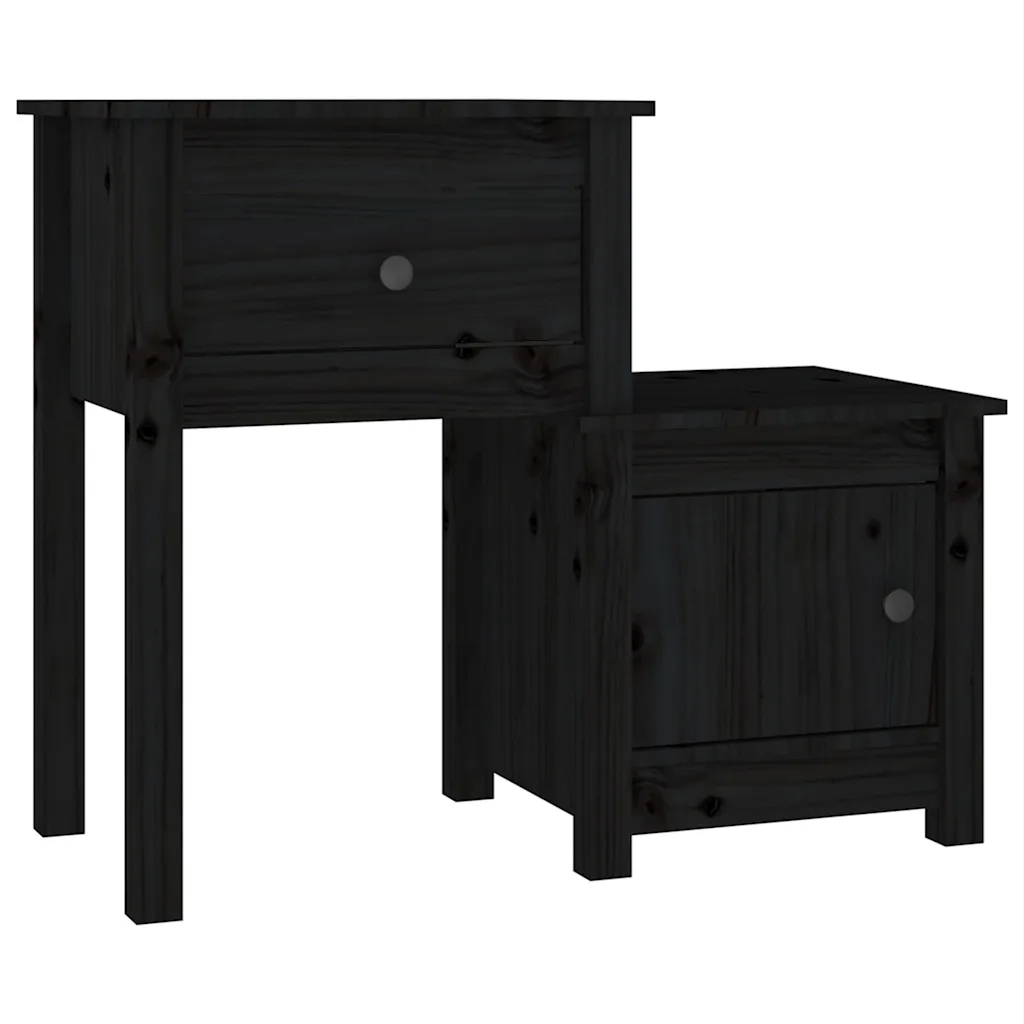 Comodino-Tavolino da notte Nero 79,5x38x65,5 cm in Legno Massello di Pino