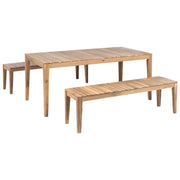 Set da pranzo da giardino 2 panche e tavolo marrone chiaro in legno di acacia certificato Piano rettangolare Stile rustico Da esterno