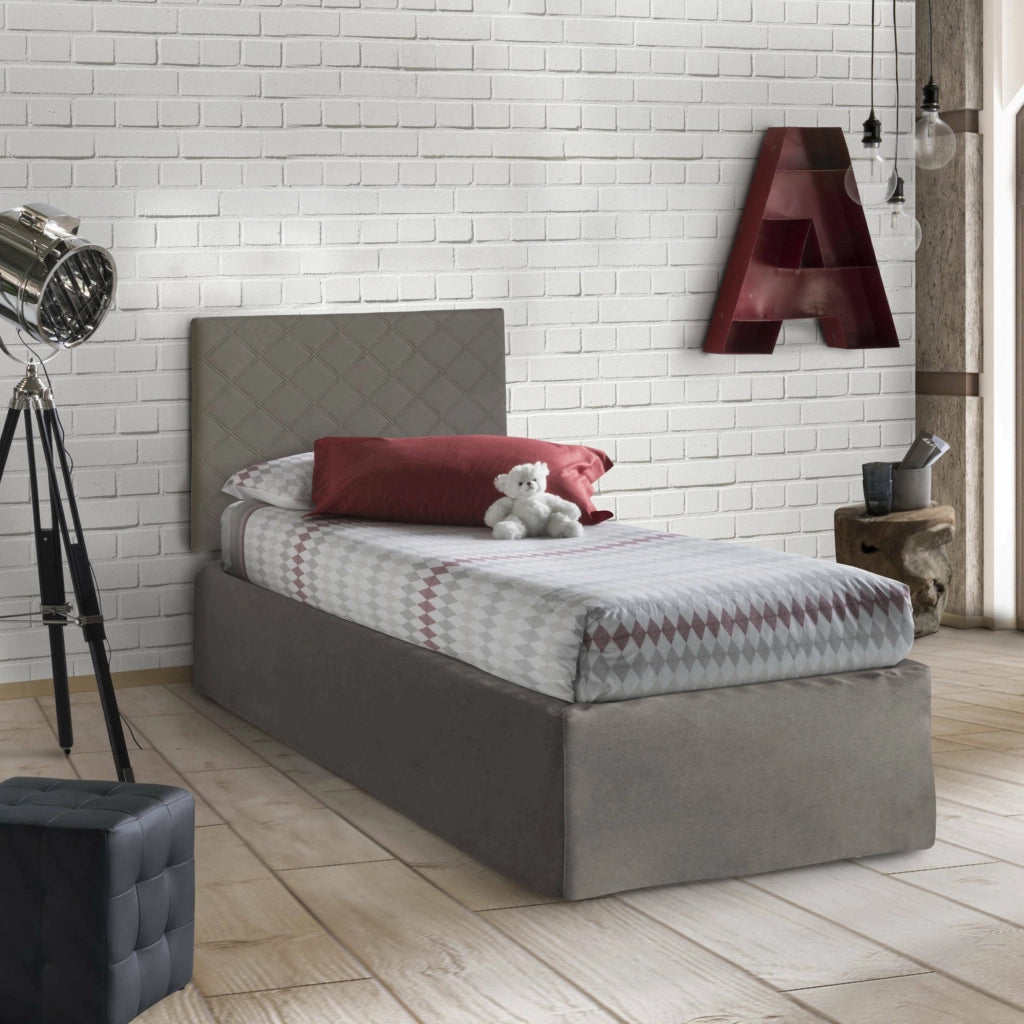 Ascra, Letto Singolo Materasso Incluso Made in Italy, Grigio Tortora