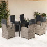 Set da Pranzo da Giardino 7 pz con Cuscini in Polyrattan Grigio