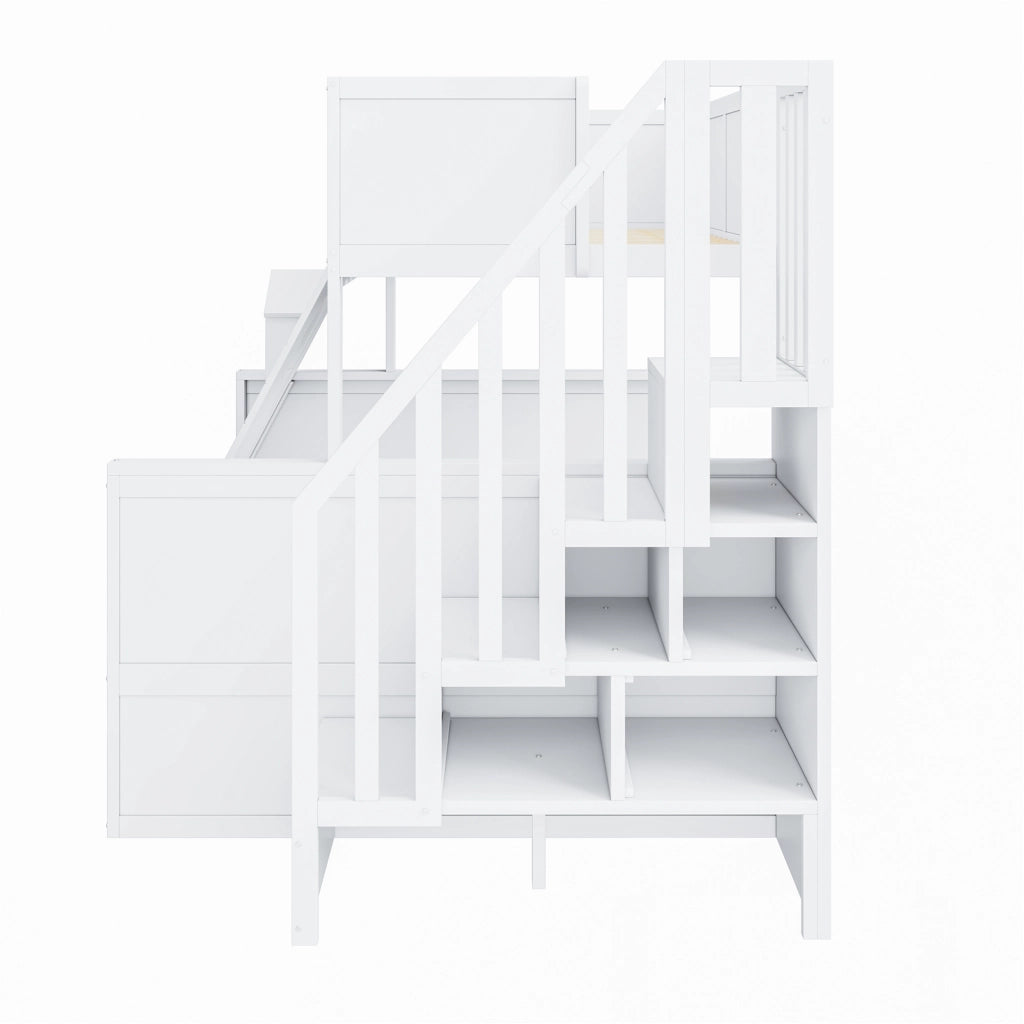 LETTO a castello con scala, cassetti e finestra 90x200/140x200 cm Bianco