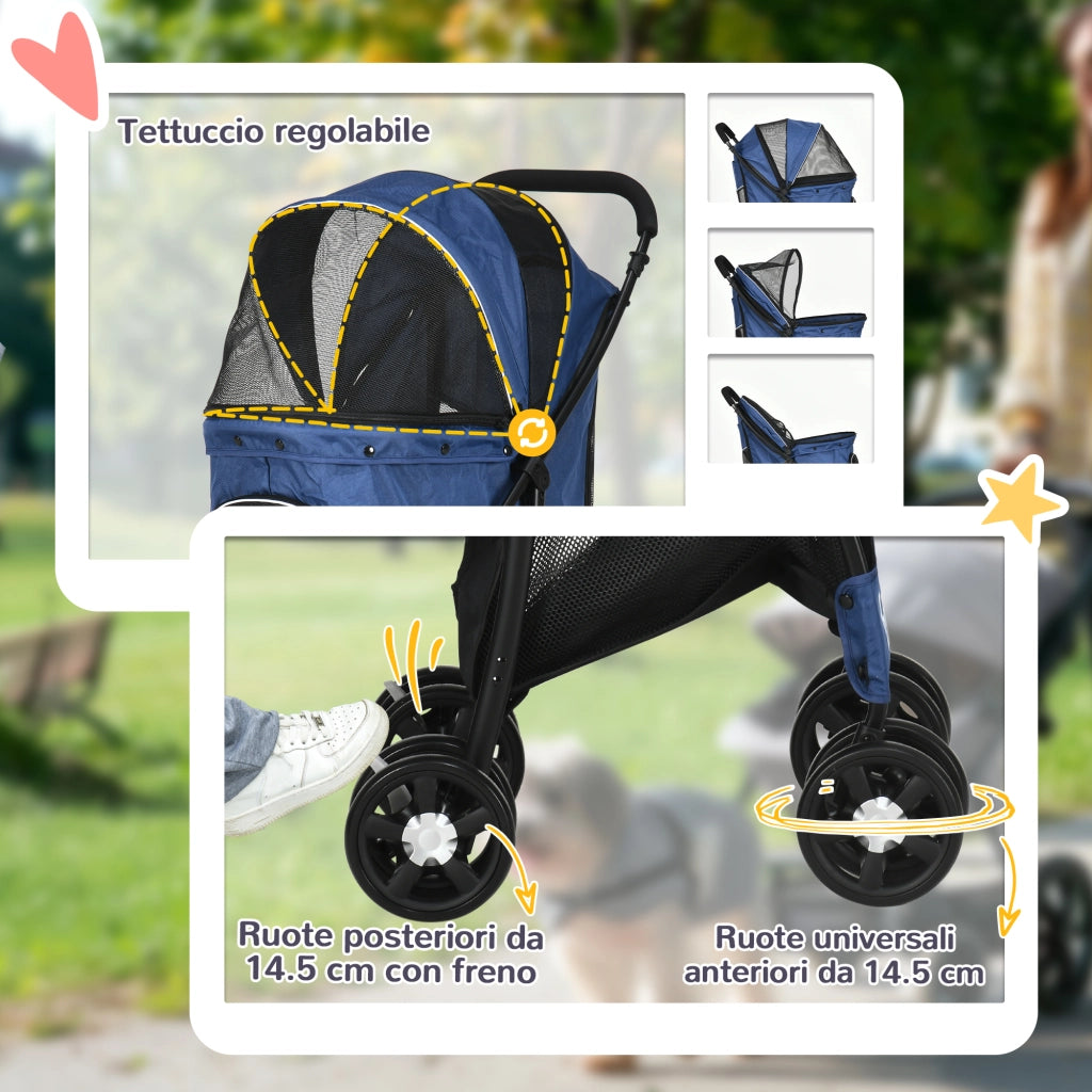 Cesto per Cane con Cuscino e Guinzagli ¨C zephmum ¨C Acciaio e Tessuto Oxford, Nero e Blu Scuro, 81x48x99 cm