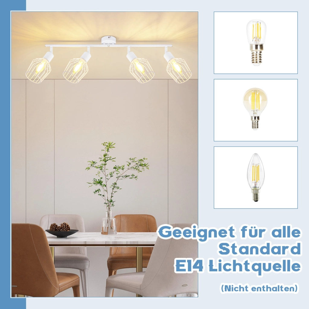 ZMH Faretto da soffitto bianchi 4 luci E14 metallo orientabili 350° industriali per corridoio soggiorno