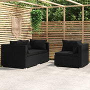 Set Divani da Giardino 3 pz con Cuscini in Polyrattan Nero 317527