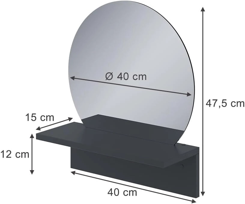 Specchio bagno Elyra, Nero, 40 x 47.5 cm con ripiano, adatto per il montaggio a parete in bagno e in ambienti abitativi
