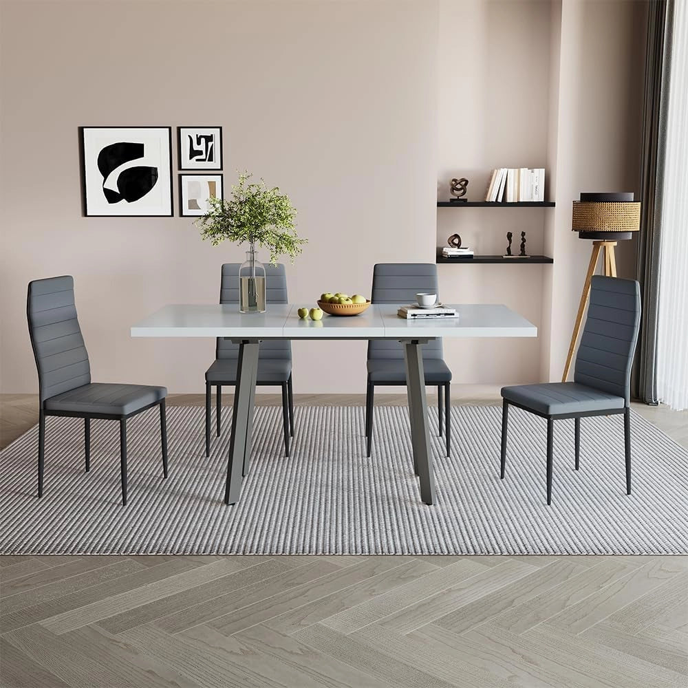 tavolo da pranzo allungabile Tisko, Bianco/Grigio, 160 x 80 cm con piano d'appoggio allungabile, estendibile fino a 160 cm con prolunga integrata