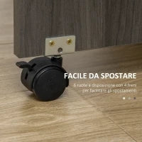 Tavolo Pieghevole con 2 Cassetti e Armadietto, 6 Rotelle e Freni, 120x60x76.5 cm, Grigio Legno e Roccia