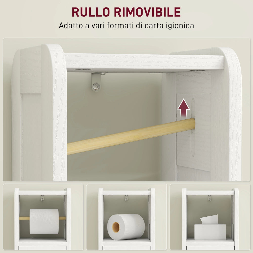 Mobile Porta Carta Igienica in Legno con Armadietto con Ripiano Interno Regolabile, 21x20x79 cm, Bianco