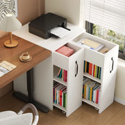 Mobile contenitore con ruote 52x50x75 cm; in truciolare bianco; reversibile