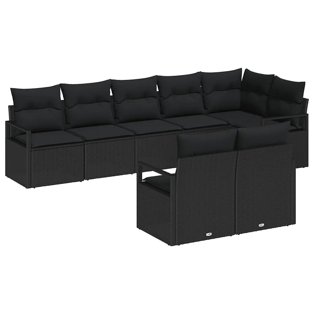 Set Divano da Giardino con cuscino 8 pcs Nero polyrattan 3355102