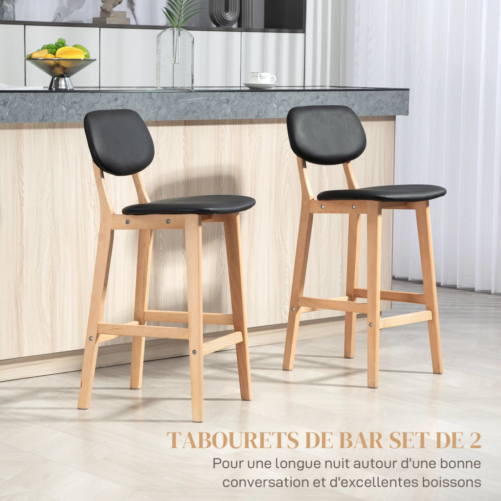 Sgabelli da Bar ¨C Zephmum ¨C 2 Pezzi, Struttura in Legno, Rivestimento in Similpelle Nero