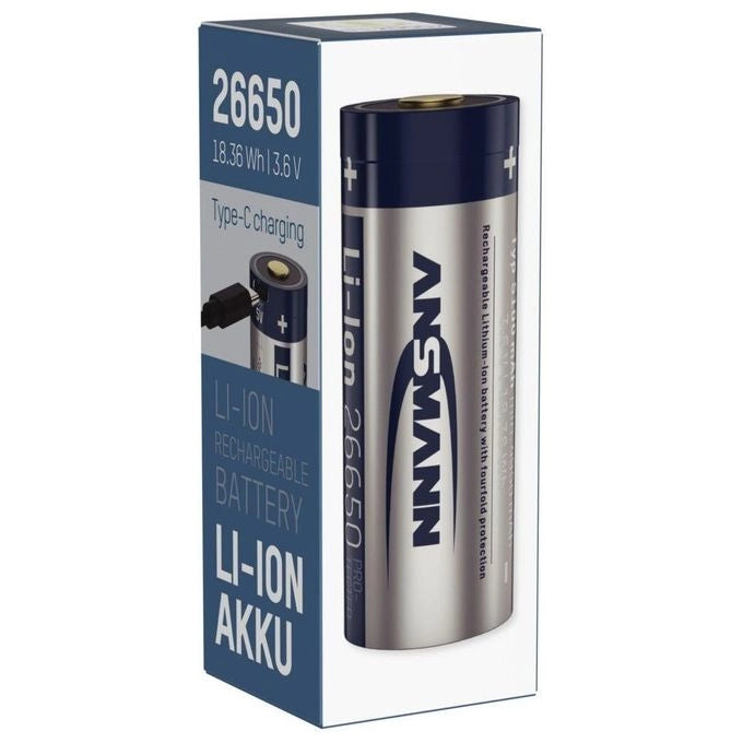 Ansmann 1307-0012 Batteria ricaricabile 26650 Li-Ion 3,6 V 5100 mAh con USB-C colore Nero